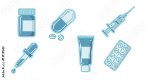 Medical supplies collection icon set healthcare treatment illustration