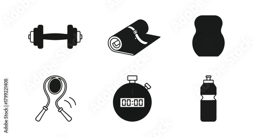 Fitness equipment silhouettes exercise training workout health wellbeing