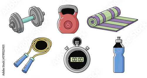Fitness equipment set vector illustration for health and wellness concepts