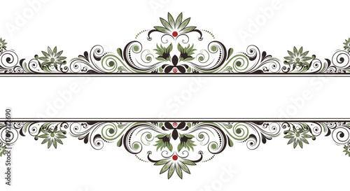 Elegant ornamental border with floral accents and a central blank banner for text.