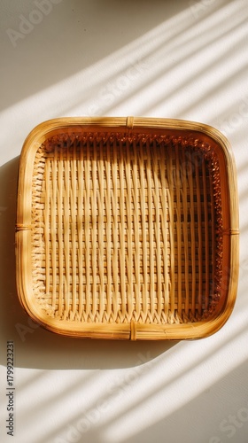 Elegant woven basket with natural light and shadow play