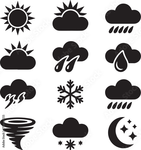 Weather forecast icons for meteorology designs