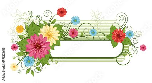 A vibrant cascade of colorful daisies and green leaves creates a beautiful border.