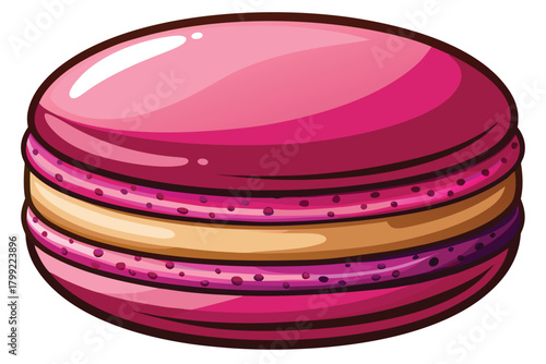 Pink macaron, a sweet confection with smooth layers, looks delicious against a white background