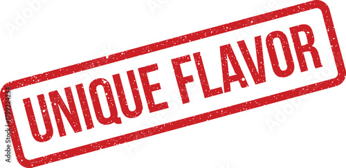 Red grunge texture rubber stamp mark featuring the words unique flavor for distinct culinary experiences