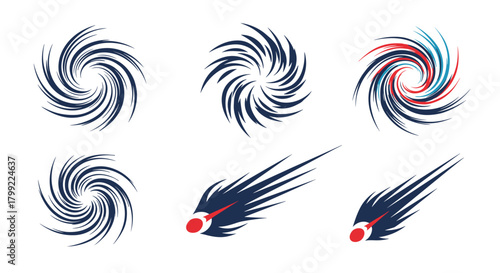 Abstract swirling vortex designs and comet streaks.