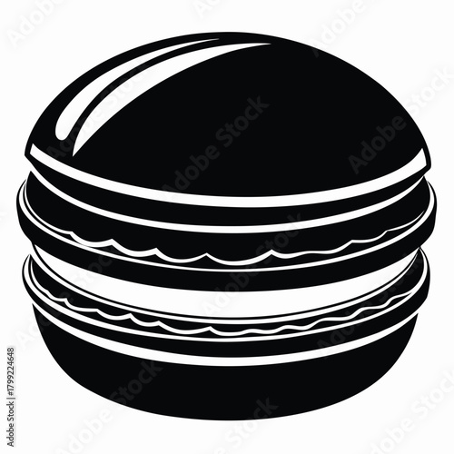 Monochrome burger showcases layering with beef and lettuce creating a delicious food item