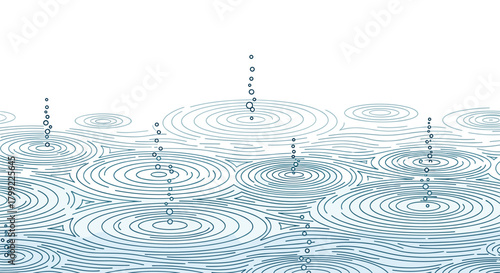 Ripples on the surface of the water caused by falling raindrops.