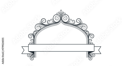 An elegant ornate flourish with a central banner for text presentation and design elements.