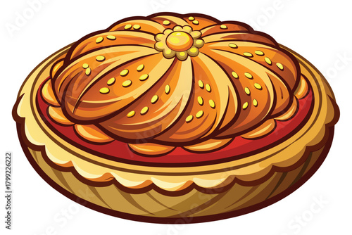 Charming pie with a golden crust and flower decoration invites dessert lovers to indulge