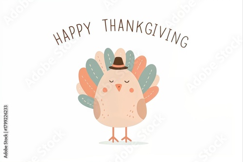 Cute pastel turkey thanksgiving greeting card illustration