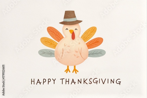 Cute pilgrim turkey illustration for thanksgiving greeting