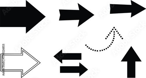 Various arrow icons in black and white for navigation and direction design elements vector illustration 