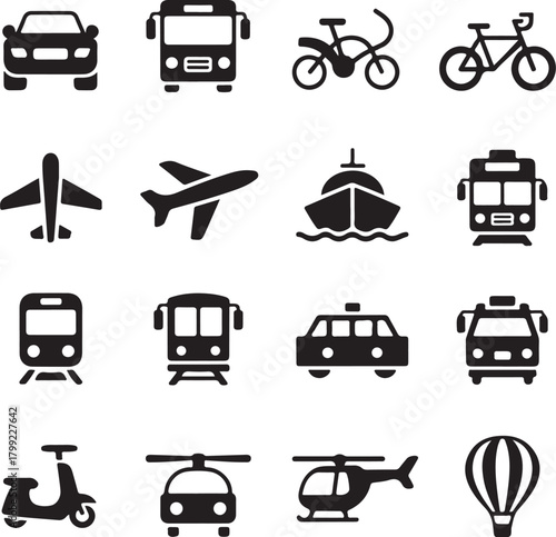Transportation icons for modern travel designs