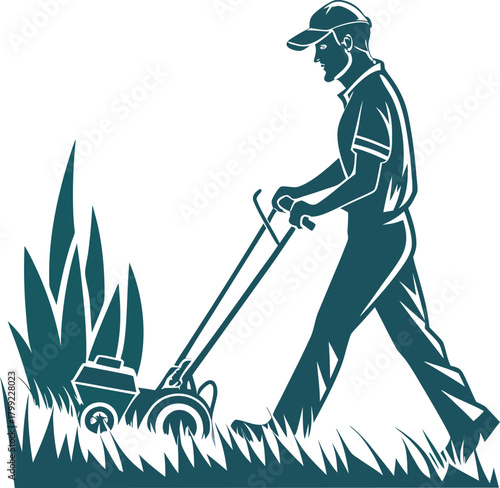 a man lawn mower silhouette icon,  woman, vector, people, illustration, 