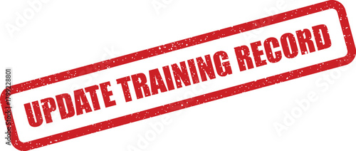Textured rectangular rubber stamp showing the words UPDATE TRAINING RECORD for educational or corporate employee use