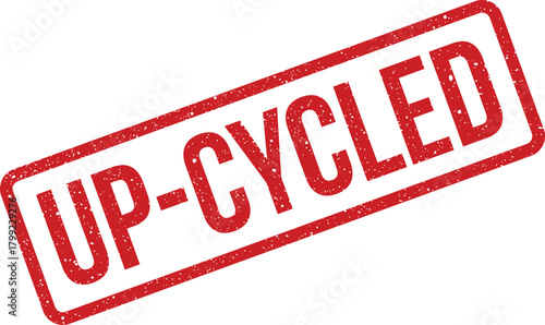 Textured red rubber stamp graphic displaying the message UP CYCLED with a weathered, worn out appearance