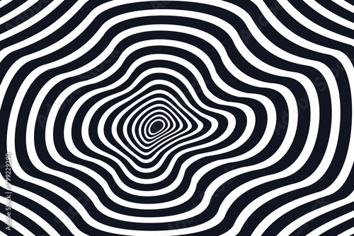 Abstract hypnotic pattern with black and white curved lines creating an optical illusion
