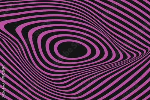 Abstract optical illusion with pink and black curved lines creating a vortex effect
