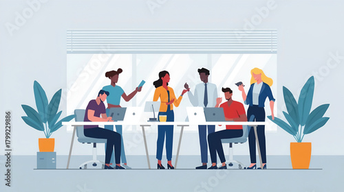 Business multicultural group of colleagues working together in an office