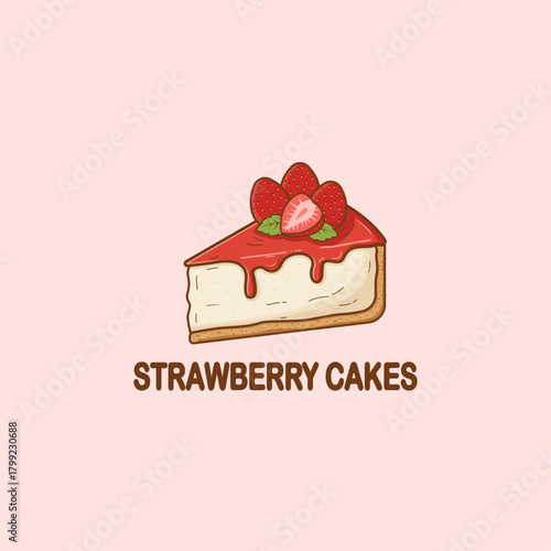 Strawberry cheesecake illustration logo or icon, bakery, dessert shop