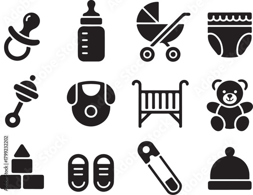 Baby essentials vector for nursery decor projects