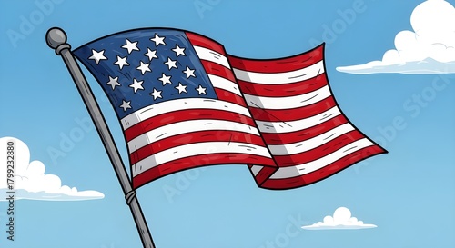 Hand drawn cartoon illustration of american flag