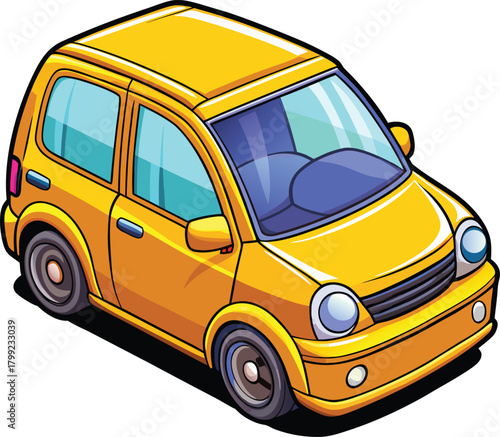 Cartoon Yellow Compact Car (Isometric View)