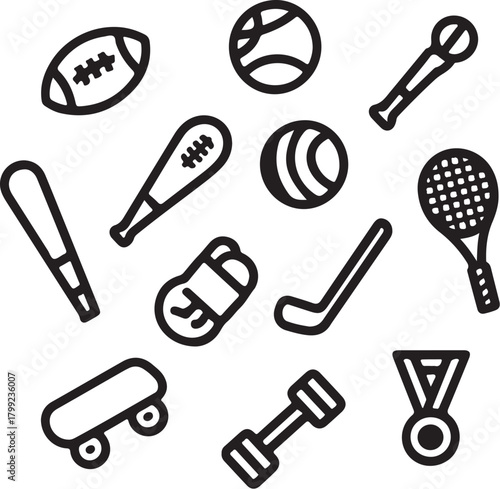 Black and white line art of sports equipment icon