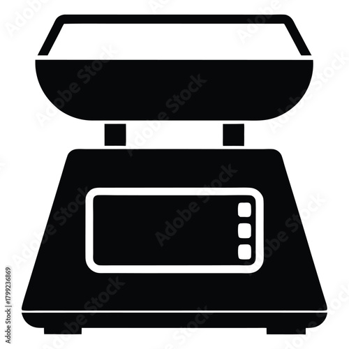 Modern black digital scale displays precise measurement using an electronic screen to calculate accurately