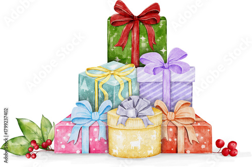 Watercolor Gift Boxes and berries