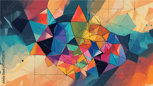 Abstract geometric pattern design featuring colorful polygon triangles, perfect for vector wallpaper, backdrop, or futuristic cover illustration