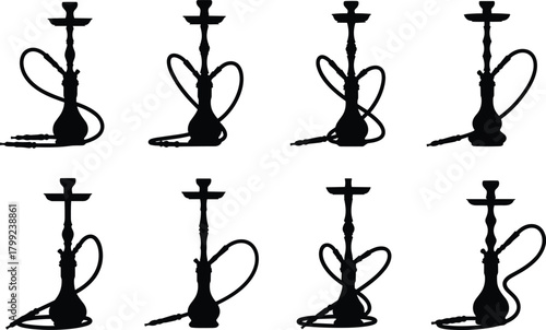 Illustration of silhouette of hookah isolated on, a traditional middle eastern water pipe used for smoking flavored tobacco, often enjoyed in social settings