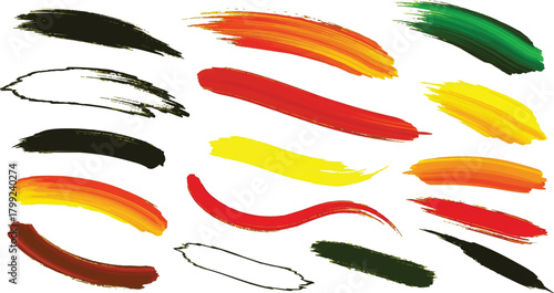 described features a vibrant collection of 15 paint strokes on a white background, showcasing a variety of colors, sizes, and directions.