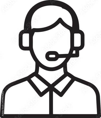 Line Art Icon of a Person Wearing Headphones and Microphone whisk illustration