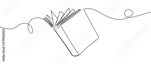A book floating in the air in one continuous line. Dynamic single line draw design vector illustration Editable stroke.