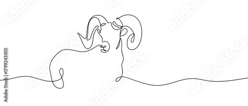 Mountain goat in one continuous line Dynamic single line draw design vector illustration Editable stroke.