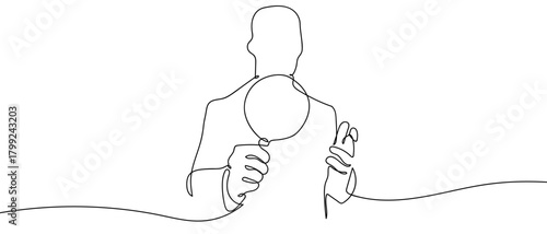 Businessman holding a magnifying glass looking for success in one continuous line. Dynamic single line draw design vector illustration Editable stroke.