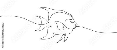 Sea fish in one continuous line Dynamic single line draw design vector illustration Editable stroke.
