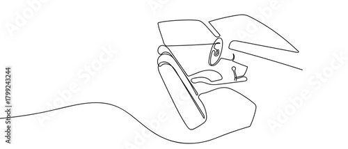 Inside the car, in one continuous line Dynamic single line draw design vector illustration Editable stroke.