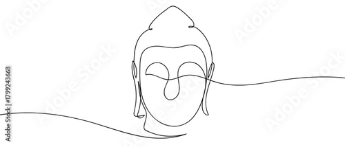 The face of the Buddha, Buddhism, in one continuous line. Dynamic single line draw design vector illustration Editable stroke.