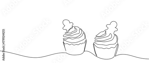 Cupcake cookies in one continuous line Dynamic single line draw design vector illustration Editable stroke.