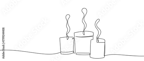 Scented candles in a glass, in one continuous line Dynamic single line draw design vector illustration Editable stroke.