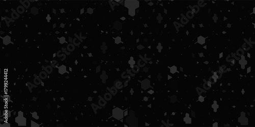 Black and white dark grey abstract background. Hexagon pattern shape. Design. Template. Presentation.