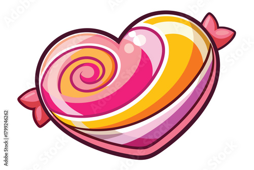 Delightful wrapped heart shaped candy showcases spiral stripes and charming tie details for sweets