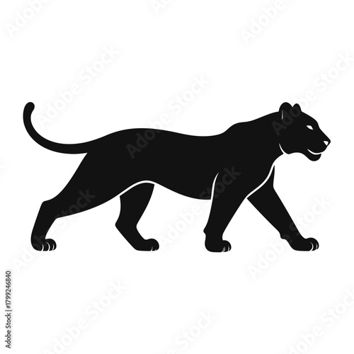 A black panther silhouette walking to the right, depicted in a simple, flat vector style.