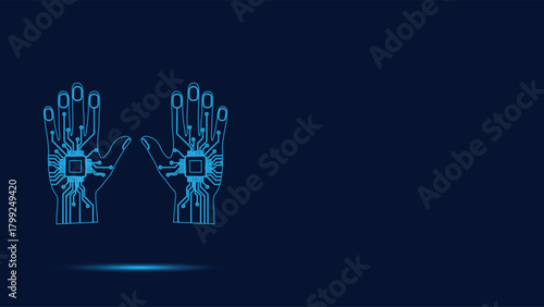 Futuristic Digital Hands Vector Illustration Representing Artificial Intelligence Robotics And Advanced Technology Integration With Human Biometrics And Data Processing Capabilities On A Dar