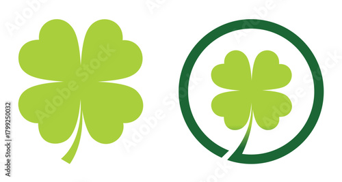 Green four-leaf clover icons, representing luck, good fortune, nature, ireland concepts