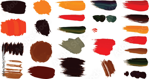 The image features a vibrant collection of 25 painted brush strokes arranged against a clean white background, showcasing a diverse palette and a variety of artistic techniques