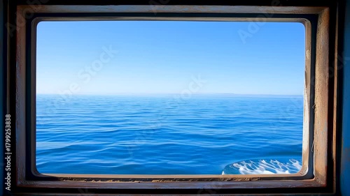 Sea View from the Window: A serene ocean vista is framed by a rustic window, inviting a sense of calm and tranquility with endless blue horizons.